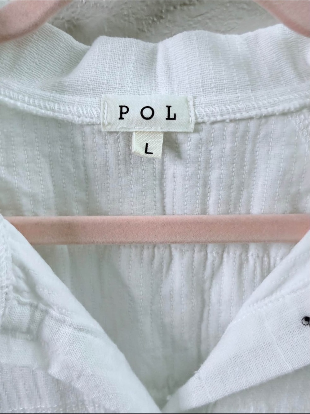 POL White Textured Button-Down Shirt with Fringe Trim - Picture 2 of 6